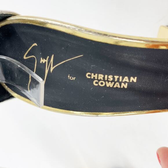 Giuseppe Zanotti for Christian Cowan Gold Watch Buckle Wedge Sandals IT 37.5 - Picture 11 of 15